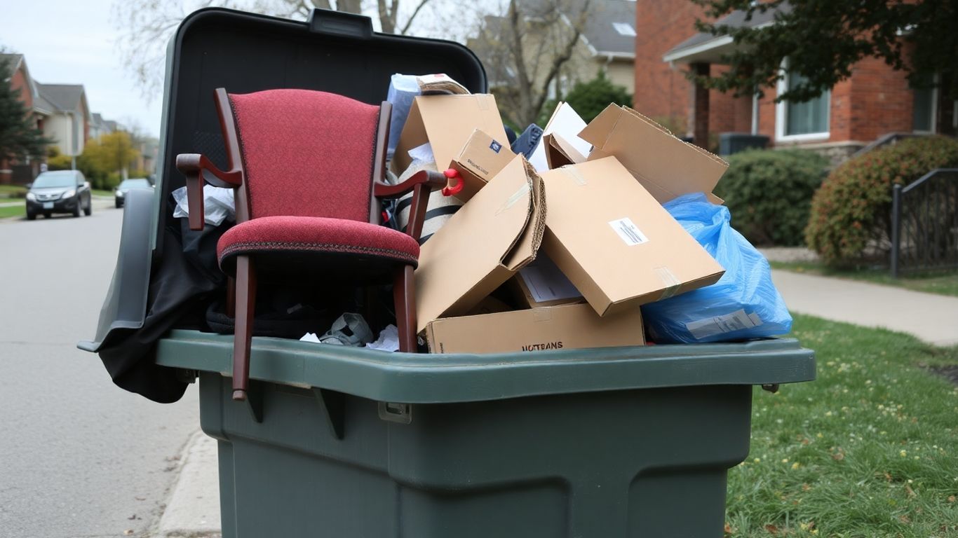 Ottawa garbage bin with bulky items and debris.