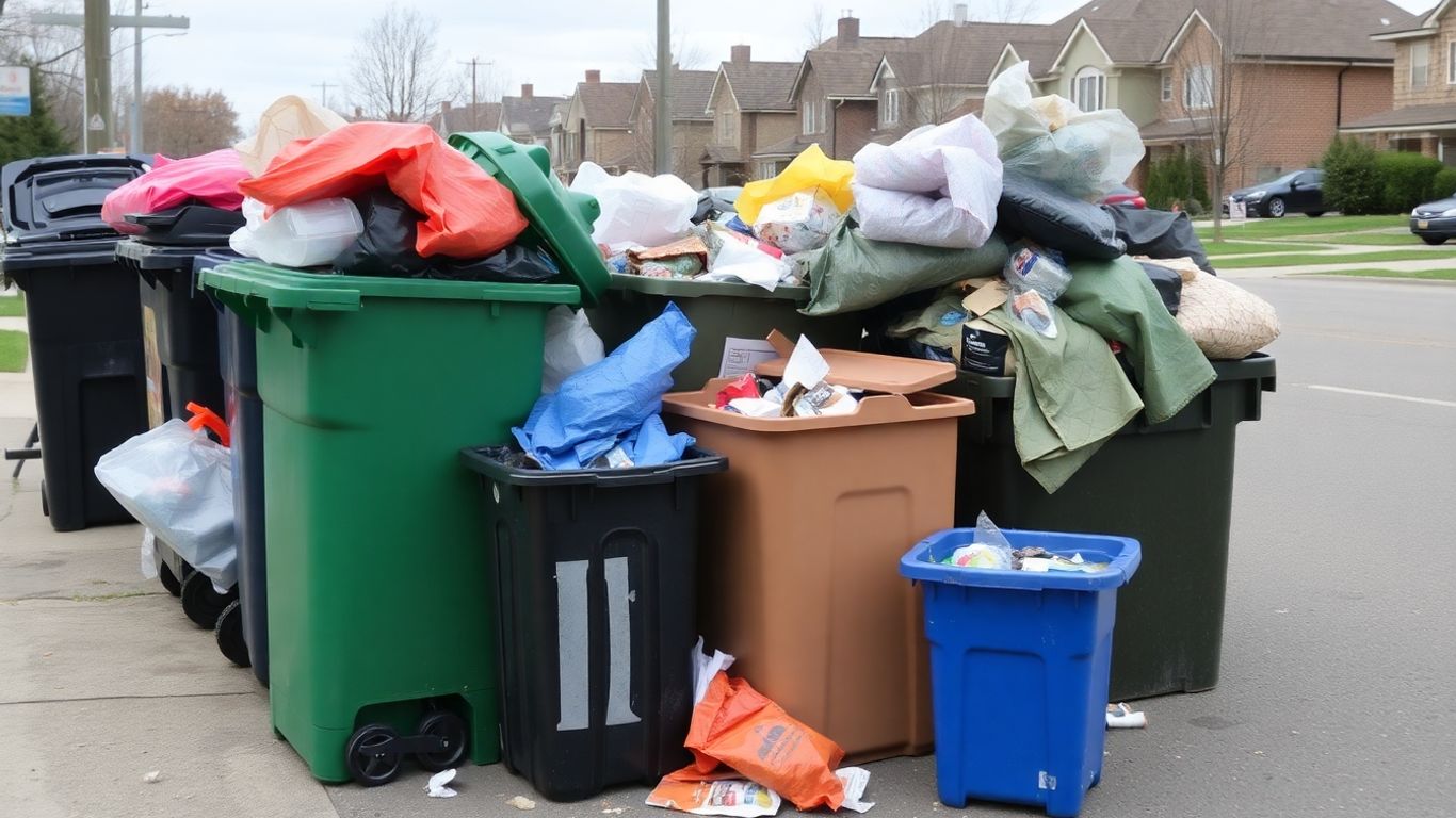 Overflowing garbage bins on a street in Ottawa.