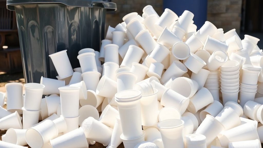 Styrofoam waste near a recycling bin in Ottawa.