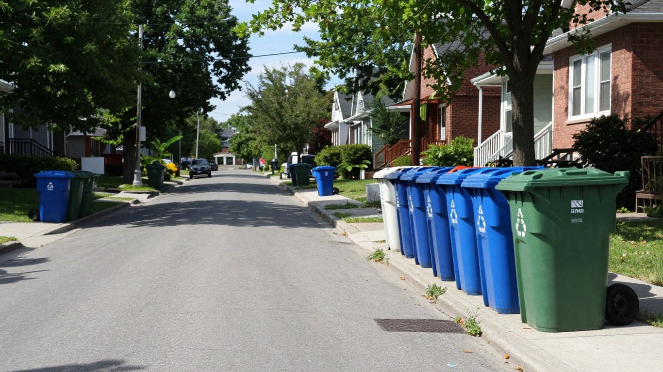 Ottawa garbage and recycling bins on a sunny street.