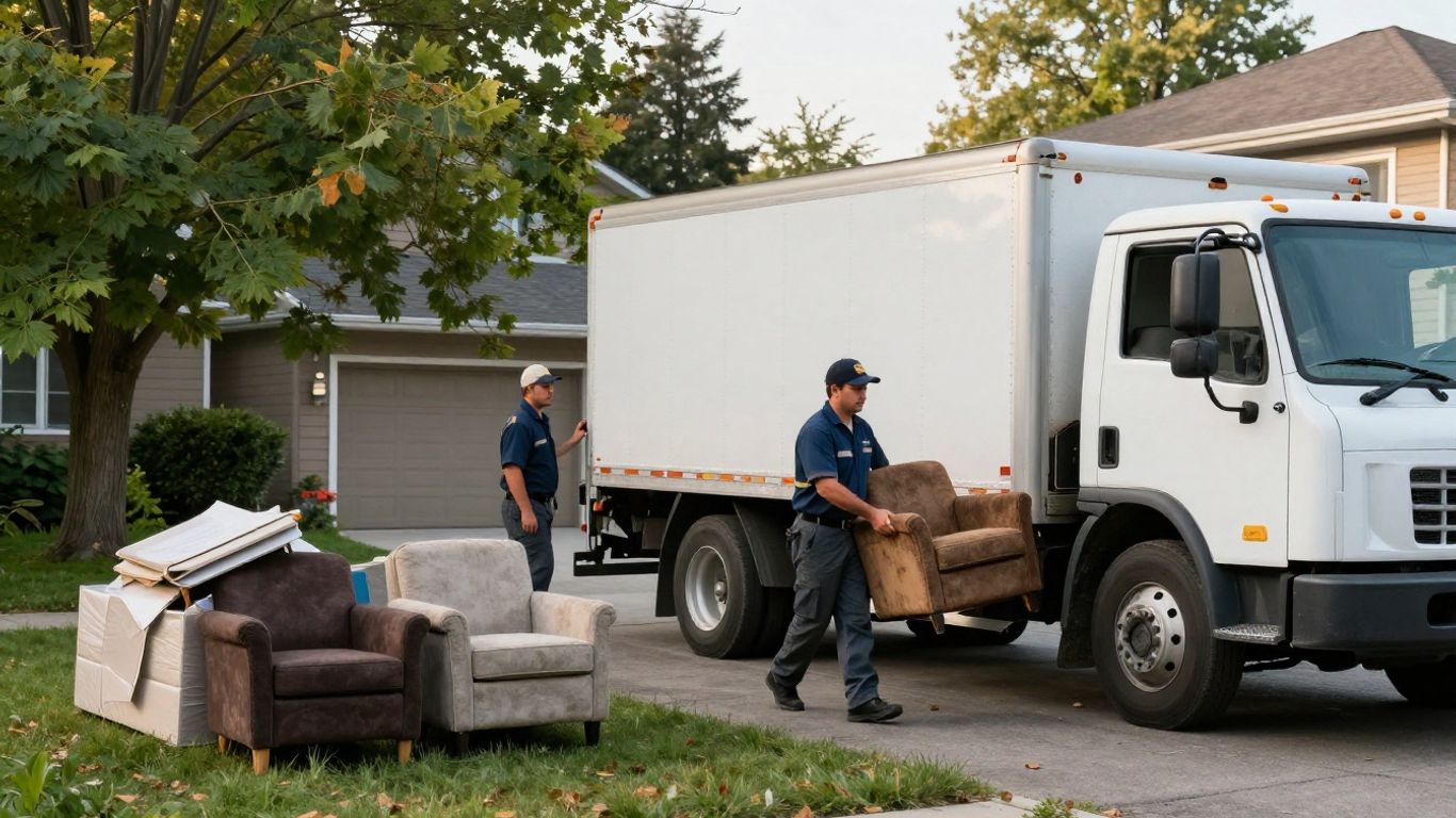 A crew loading household clutter into a truck