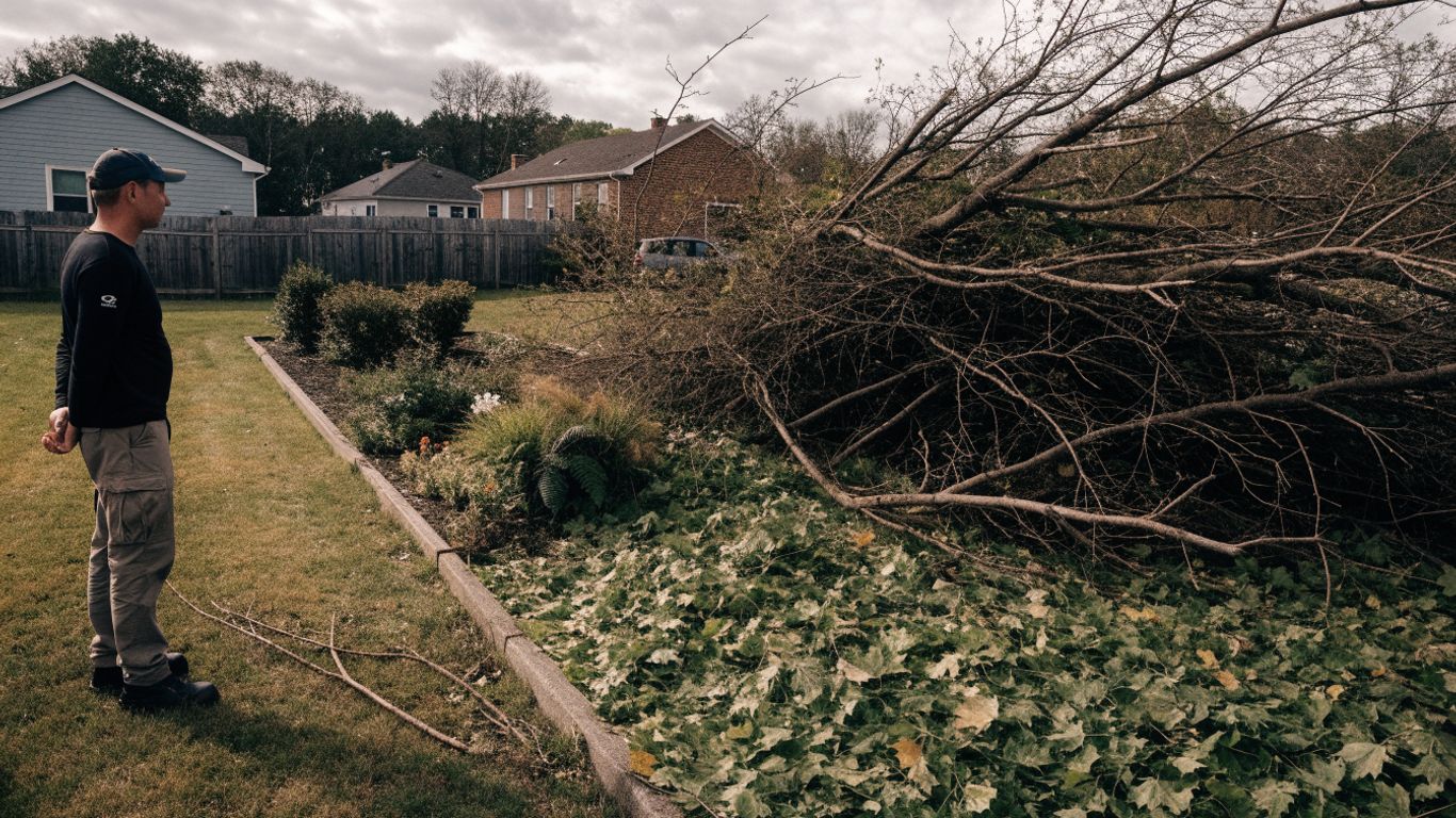 Large yard cleanup with leaves and branches